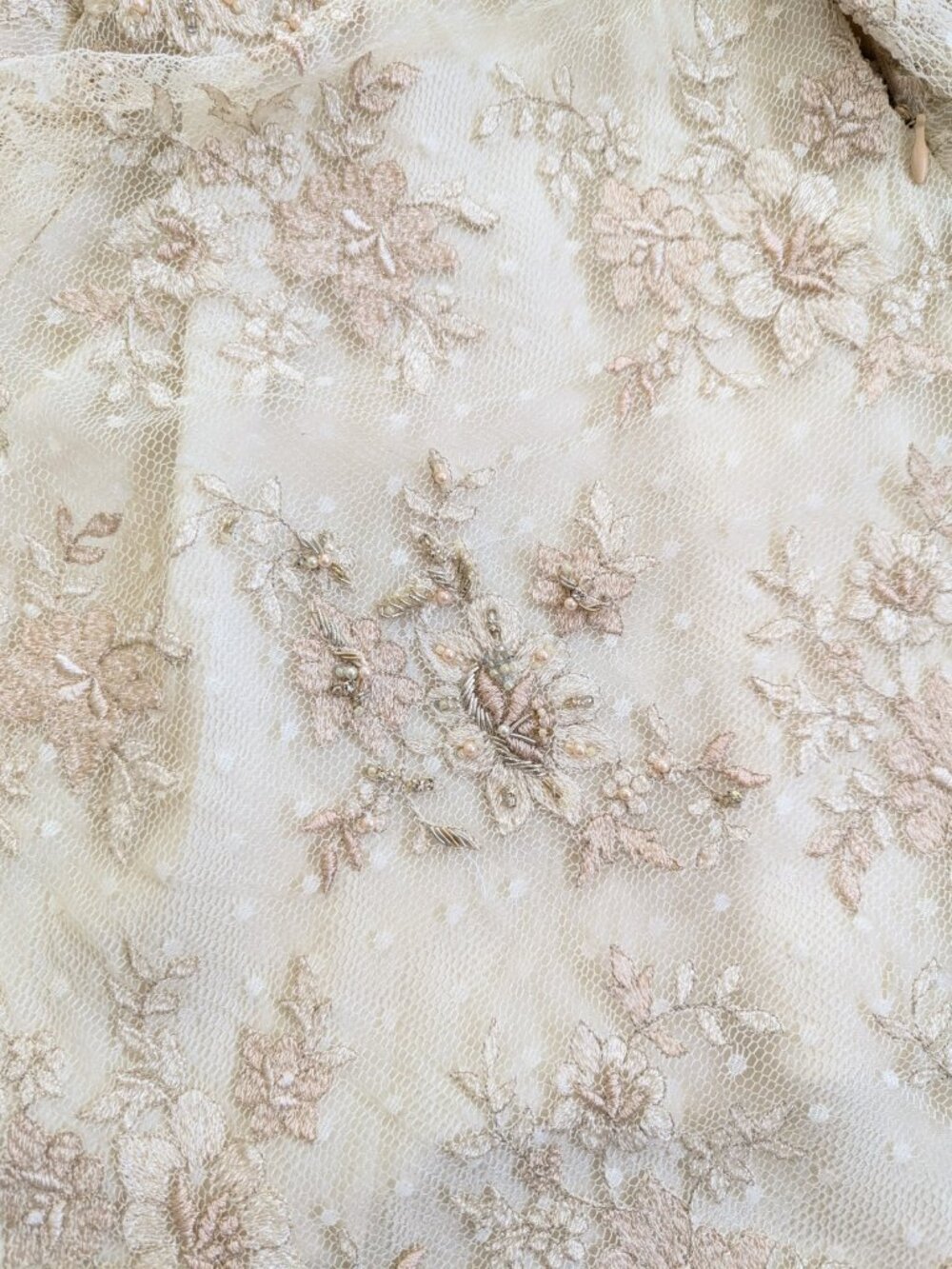 Vintage Handmade Short Lace Wedding Dress With Beading & Crystals Size S Ivory - Picture 8 of 17